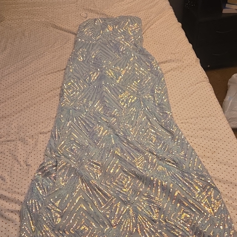 Strapless Light Blue Sequin Dress Formal Or Prom